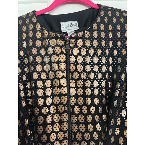 Joseph Ribkoff Women's Black Glittery Metallic Copper Dots Zip Jacket Size 4 - Picture 4 of 6